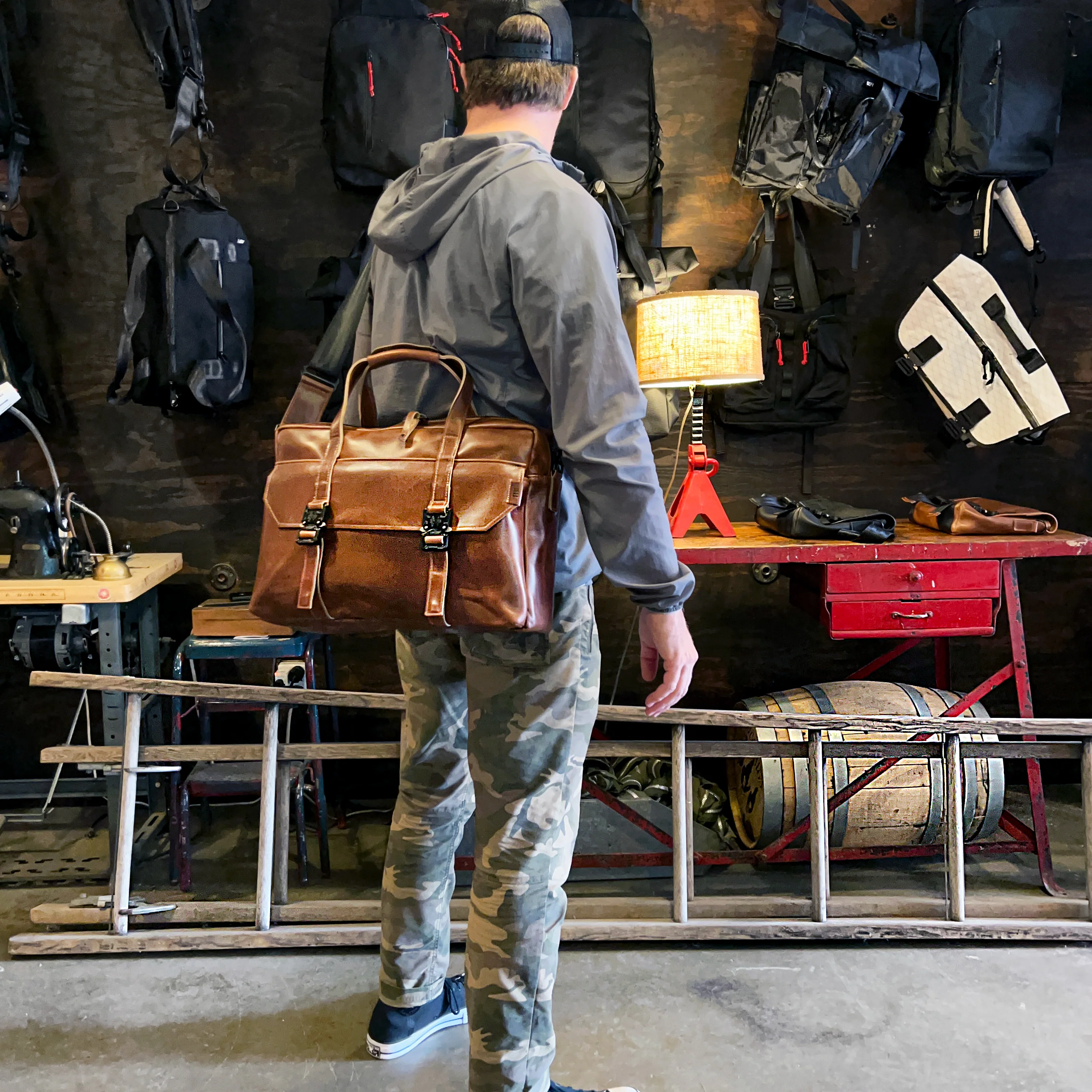 Defender Briefcase / Horween Whiskey Cavalier Leather Strap Limited Edition / TexWax™ Autumn Plaid Lining Bundle / Ships in 4-6 Weeks - Image 3