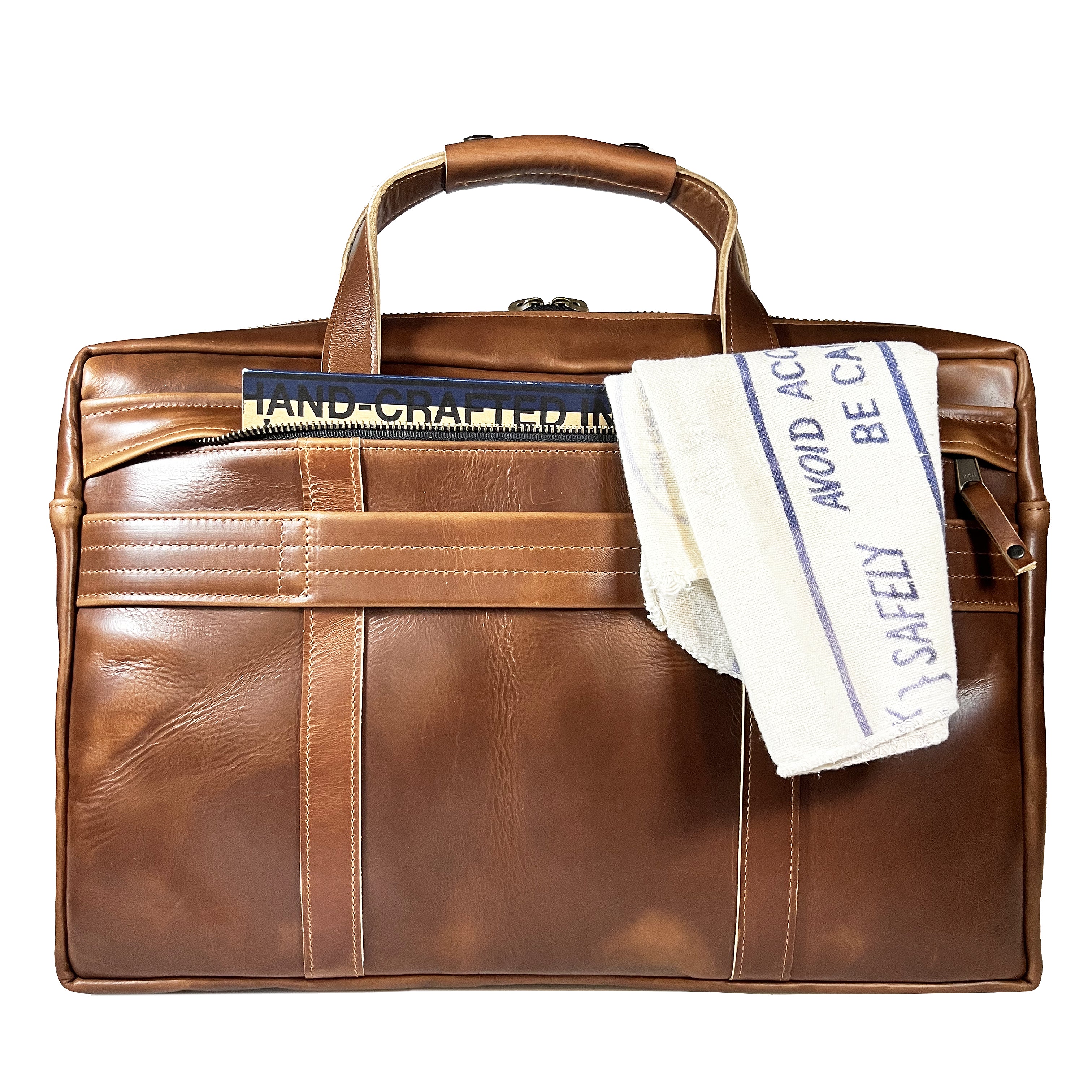 Defender Briefcase / Horween Whiskey Cavalier Leather Strap Limited Edition / TexWax™ Autumn Plaid Lining Bundle / Ships in 4-6 Weeks - Image 5