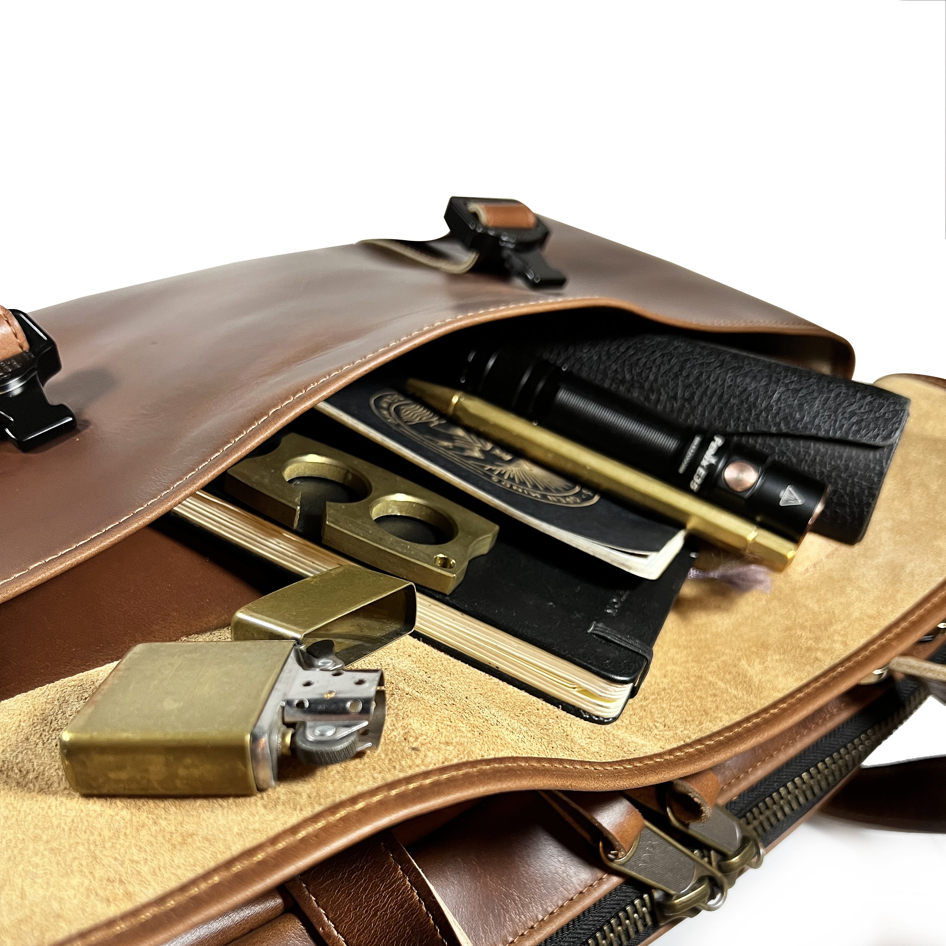 Defender Briefcase / Horween Whiskey Cavalier Leather Strap Limited Edition / TexWax™ Autumn Plaid Lining Bundle / Ships in 4-6 Weeks - Image 7